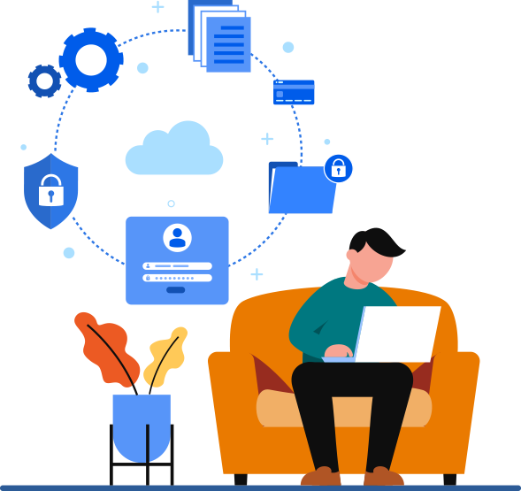 A person working comfortably while their account, files and payments stay secured